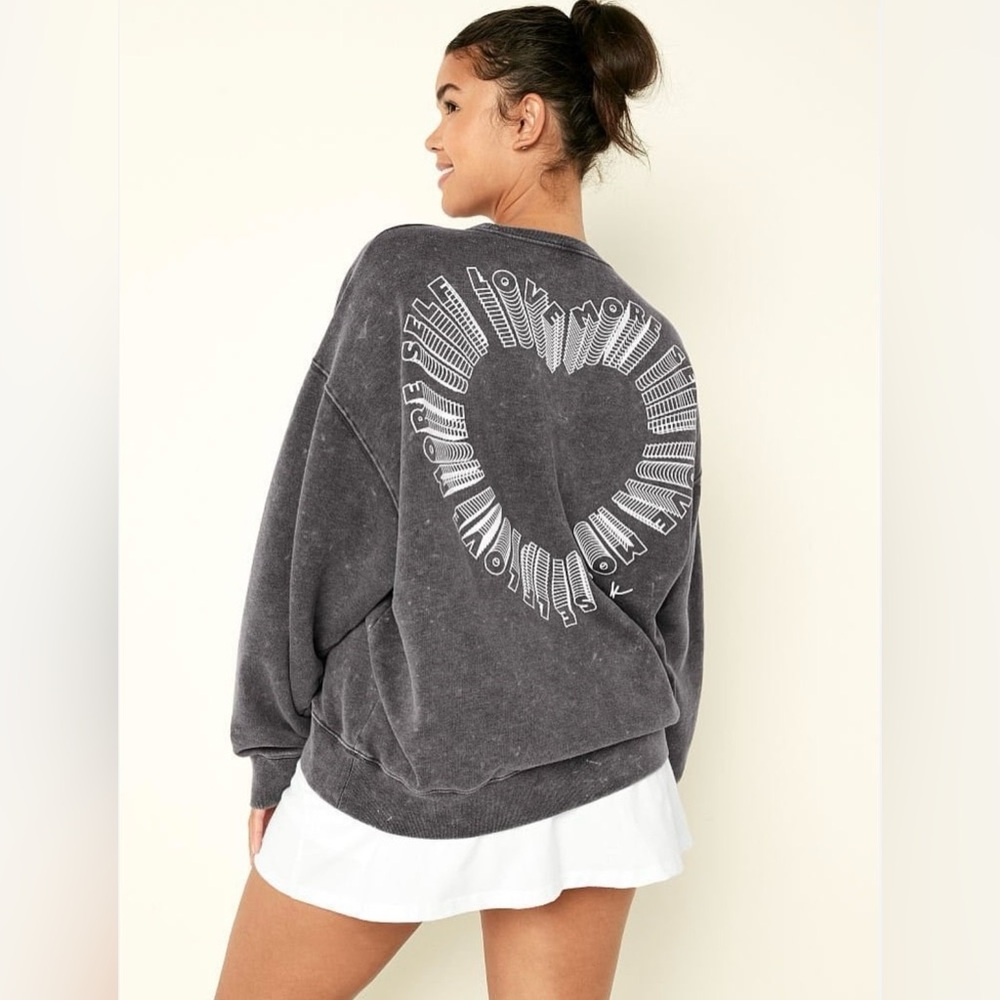 PINK Victoria's Secret “More Self Love” 🖤 Crewneck Acid Wash Sweatshirt Black S